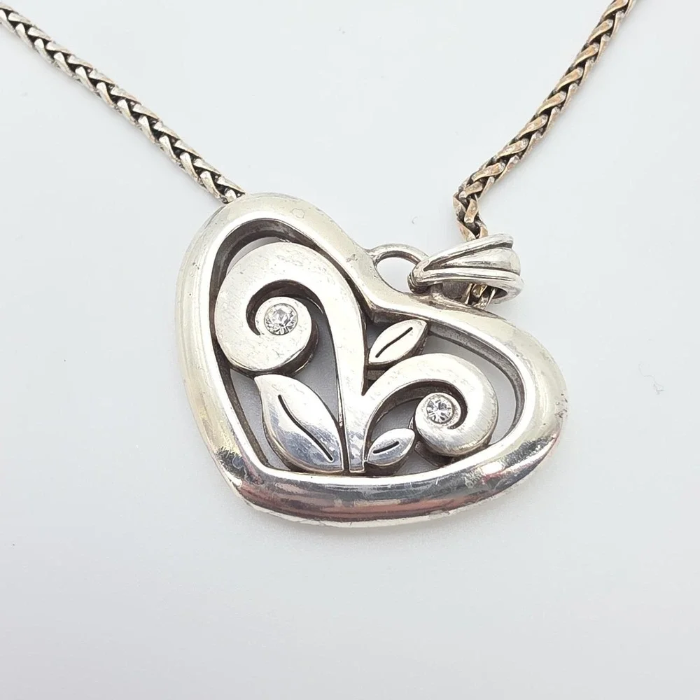 BRIGHTON 'Eve's Delight Heart' Necklace Open Scrollwork Silver Plate 18